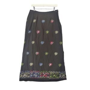 VINTAGE Floral Embroidered‎ Maxi Skirt Womens Size M Black Whimsigoth Fairy Boho
